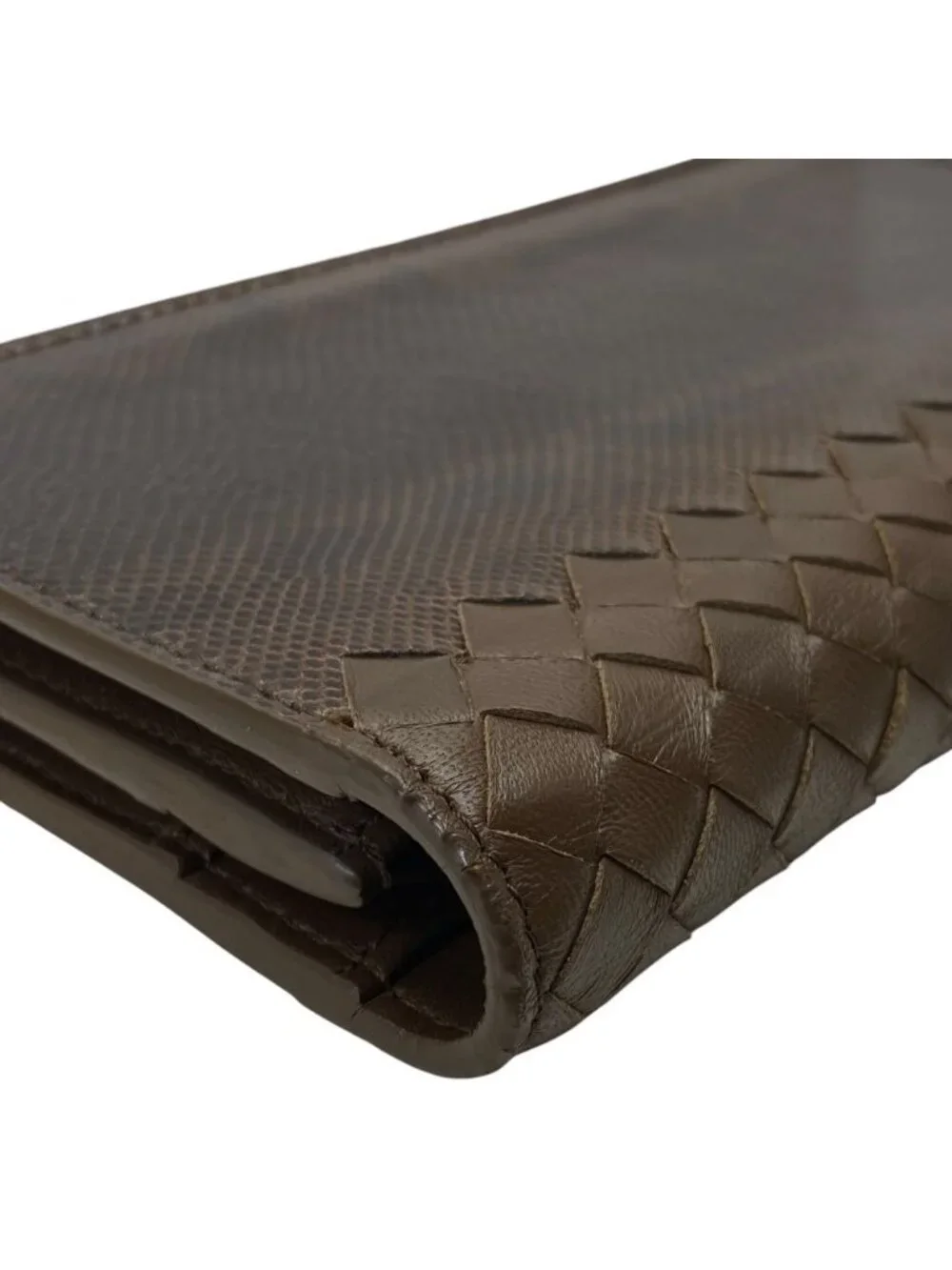 Bottega Veneta Wallet Bifold Intrecciato Karung Leather Brown Compact Capacity